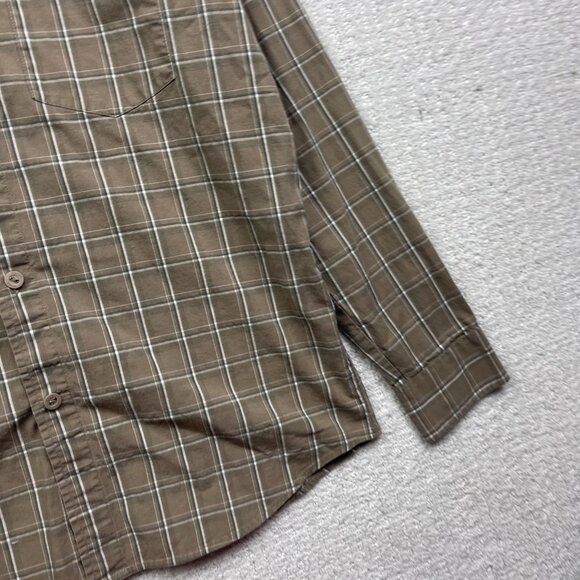 Volcom Plaid Button Up Shirt Long Sleeve Classic Fit Brown Tan Boy XL Skate Surf - Picture 4 of 13